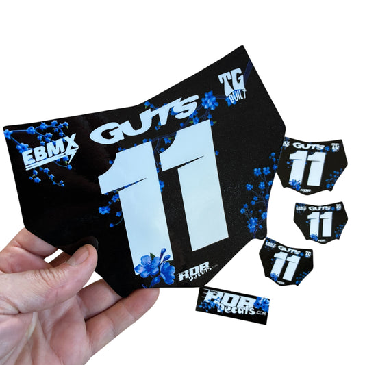 MotoCutz Plate Decal — Blue Cherry Blossom with White
