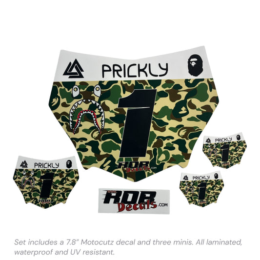 MotoCutz Style Front Number Plate Decal- Green Designer Camo- 5 Logo - Talaria/  Surron/ E-Bike- Includes Free Mini Decals