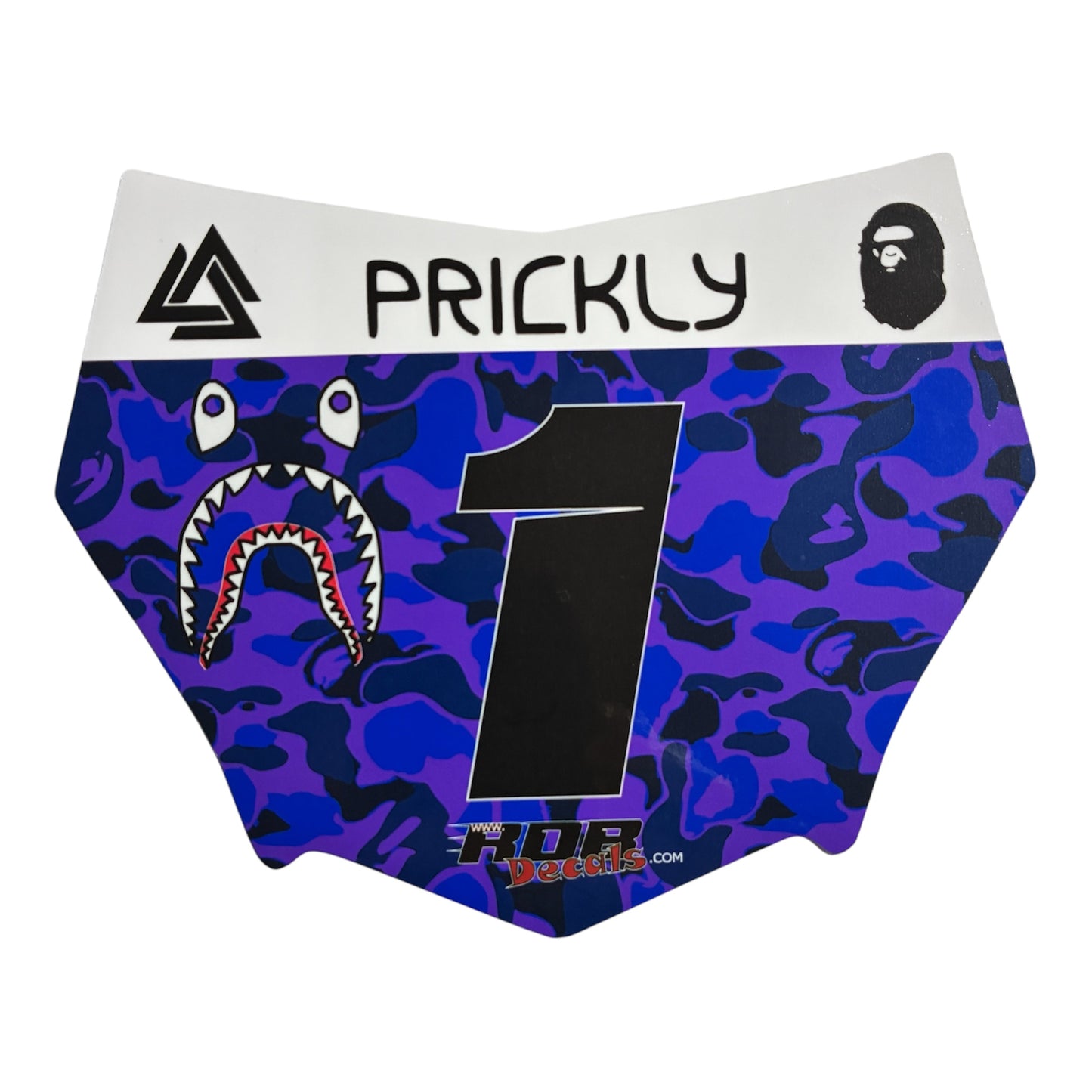 MotoCutz Style Front Number Plate Decal- Purple/ Blue Designer Camo- 5 Logo - Talaria/  Surron/ E-Bike- Includes Free Mini Decals