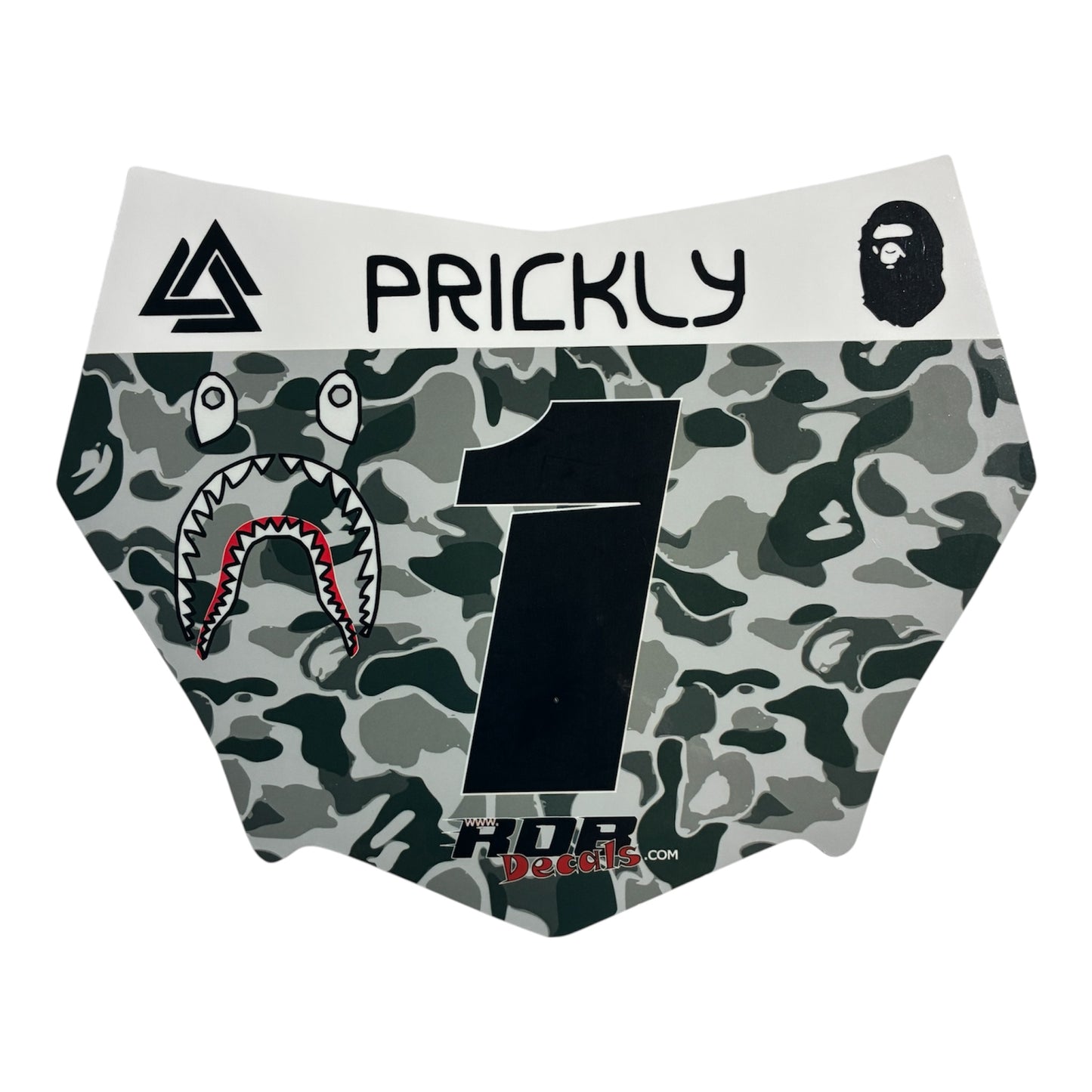 MotoCutz Style Front Number Plate Decal- Gray Designer Camo- 5 Logo - Talaria/  Surron/ E-Bike- Includes Free Mini Decals
