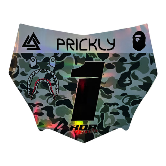 MotoCutz Style Front Number Plate Decal- Gray Designer Camo on Holographic Chrome- 5 Logo - Talaria/  Surron/ E-Bike- Includes Free Mini Decals