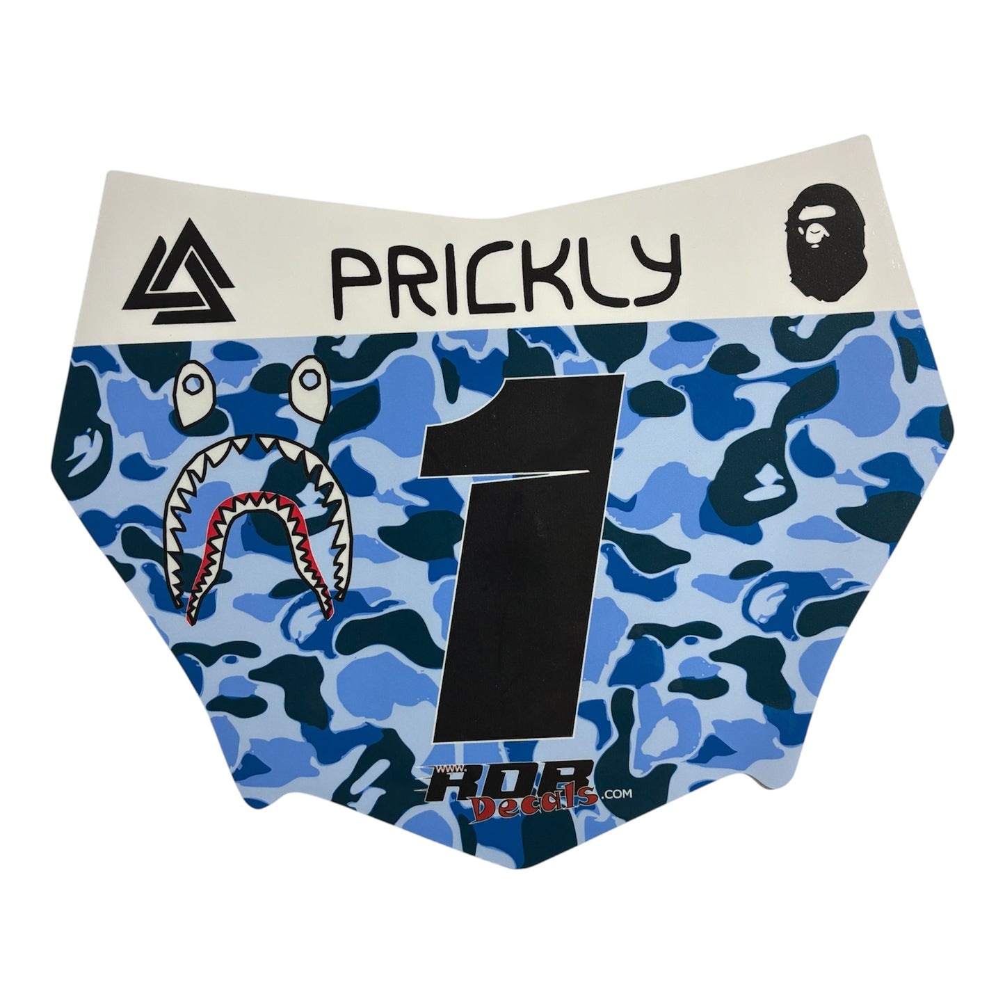 MotoCutz Style Front Number Plate Decal- Blue Designer Camo- 5 Logo - Talaria/  Surron/ E-Bike- Includes Free Mini Decals