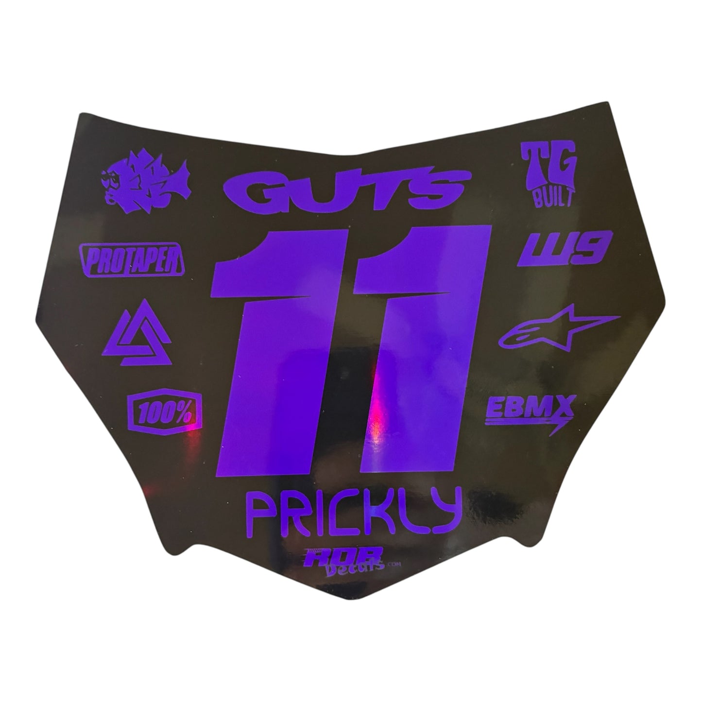 MotoCutz Style Front Number Plate Decal- Metalic Purple - 11 Logo - Talaria/  Surron/ E-Bike- Includes Free Mini Decals