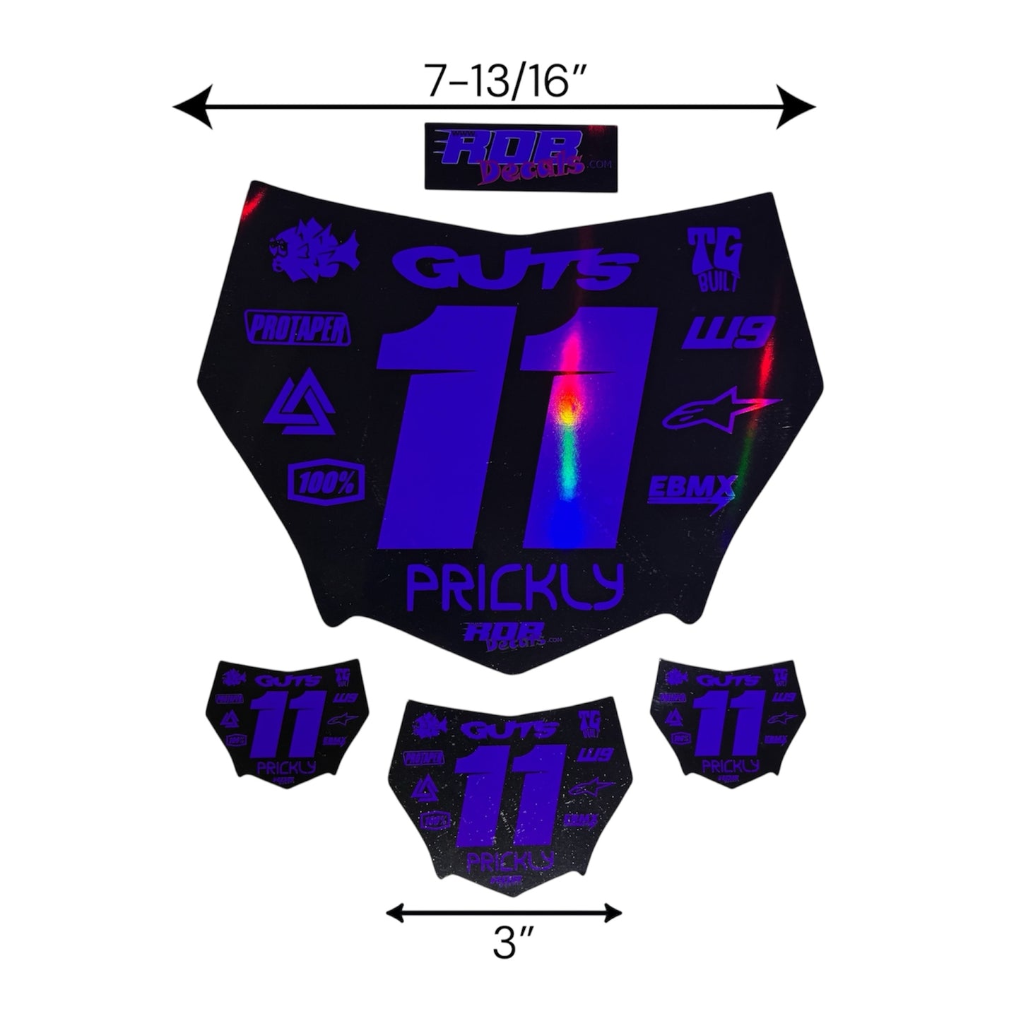 MotoCutz Style Front Number Plate Decal- Metalic Purple - 11 Logo - Talaria/  Surron/ E-Bike- Includes Free Mini Decals