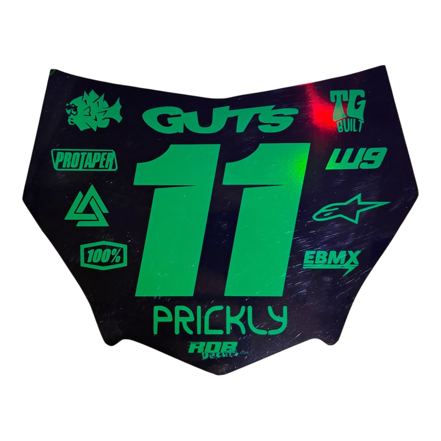 MotoCutz Style Front Number Plate Decal- Metalic Green - 11 Logo - Talaria/  Surron/ E-Bike- Includes Free Mini Decals