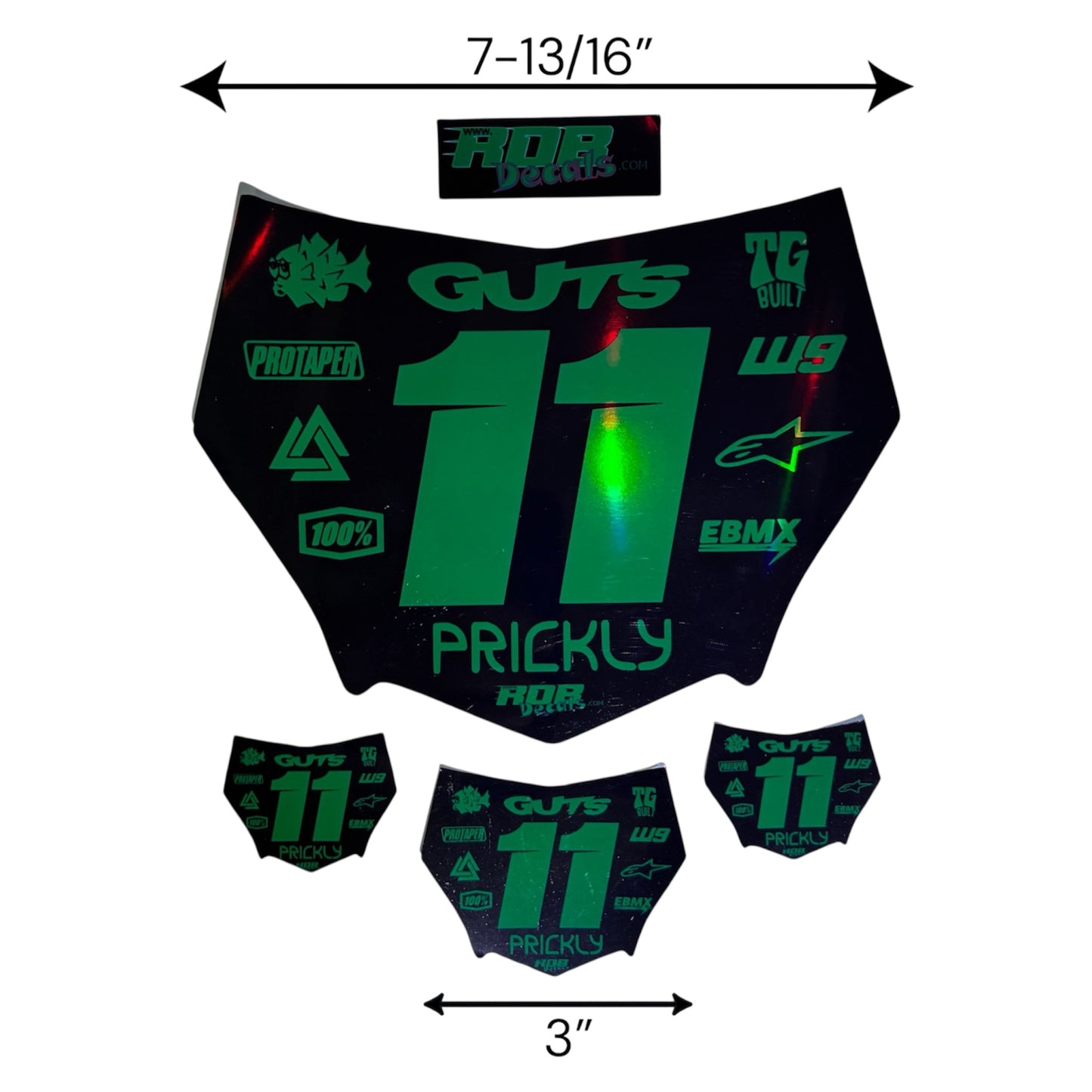 MotoCutz Style Front Number Plate Decal- Metalic Green - 11 Logo - Talaria/  Surron/ E-Bike- Includes Free Mini Decals