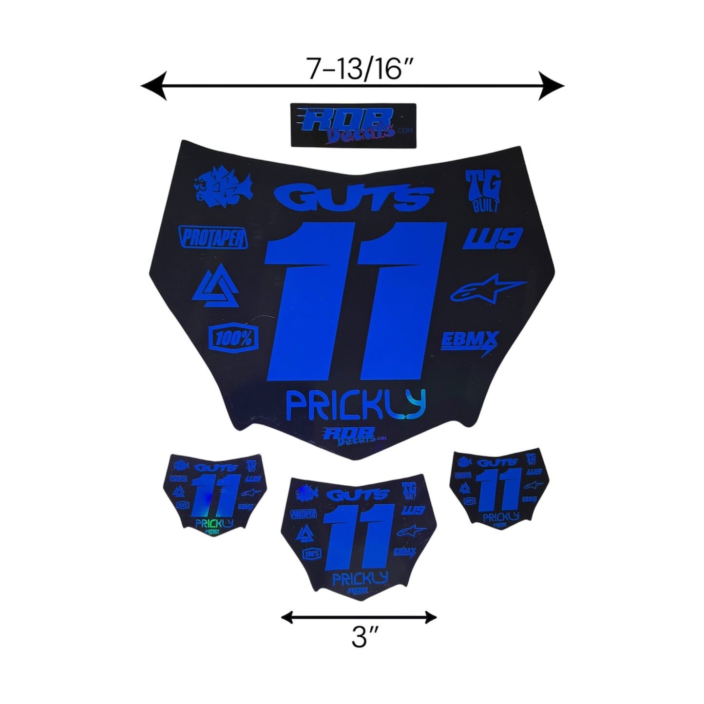 MotoCutz Style Front Number Plate Decal- Metalic Blue - 11 Logo - Talaria/  Surron/ E-Bike- Includes Free Mini Decals