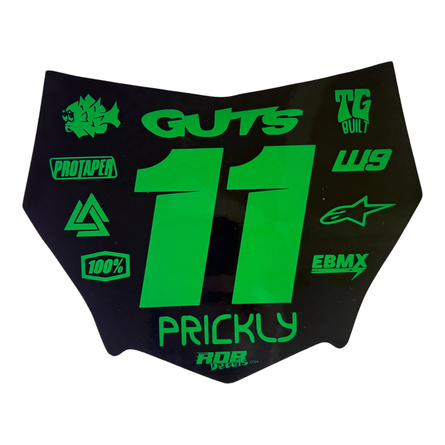 MotoCutz Style Front Number Plate Decal- Green - 11 Logo - Talaria/  Surron/ E-Bike- Includes Free Mini Decals