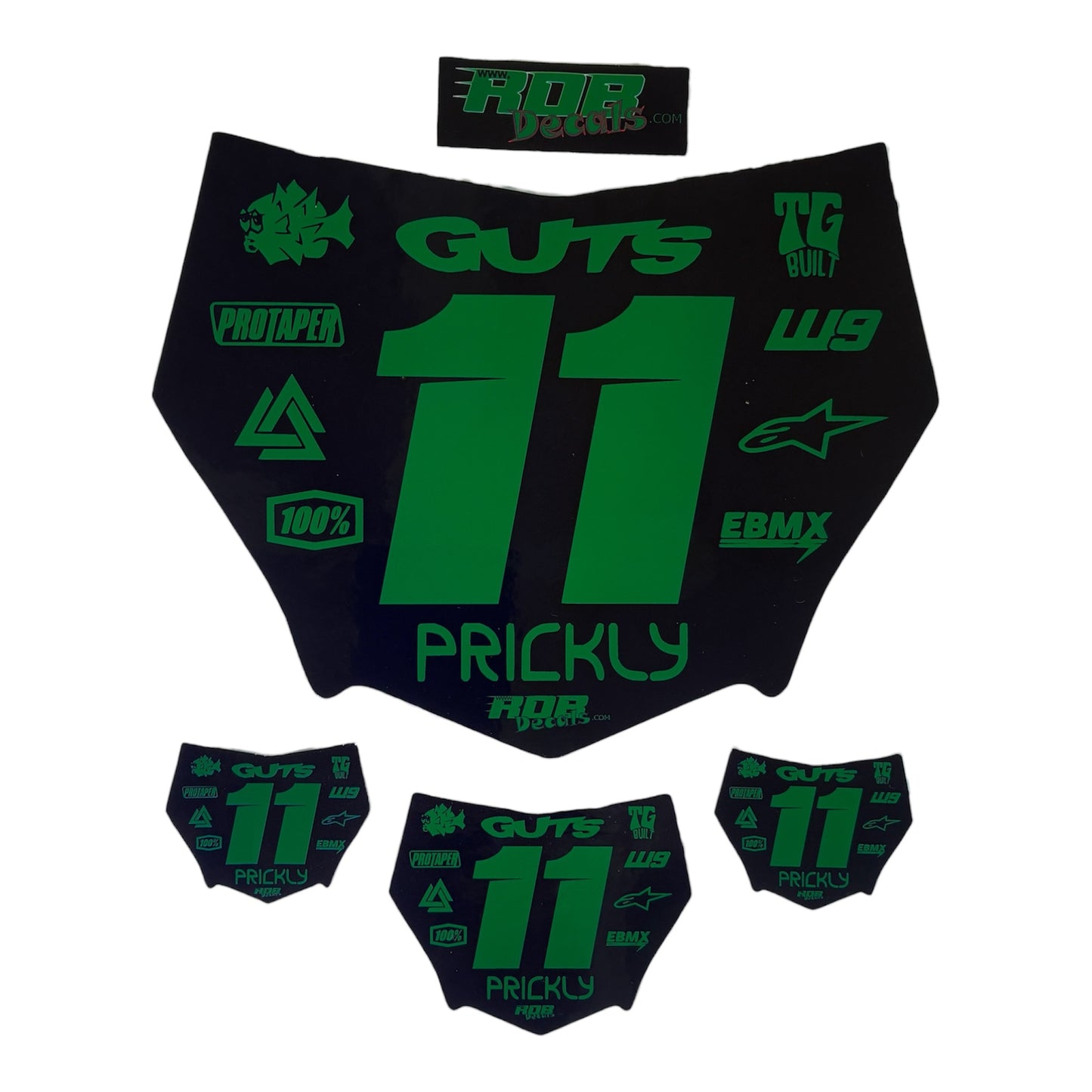 MotoCutz Style Front Number Plate Decal- Green - 11 Logo - Talaria/  Surron/ E-Bike- Includes Free Mini Decals