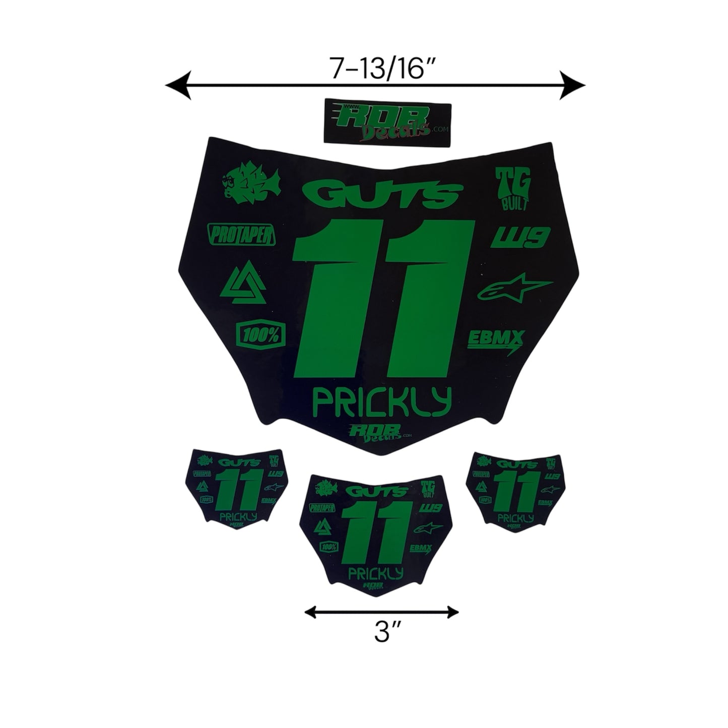 MotoCutz Style Front Number Plate Decal- Green - 11 Logo - Talaria/  Surron/ E-Bike- Includes Free Mini Decals