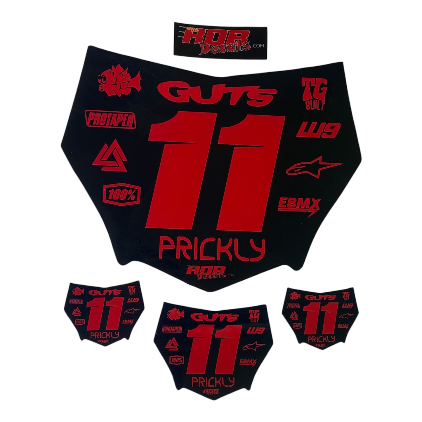 MotoCutz Style Front Number Plate Decal- Red - 11 Logo - Talaria/  Surron/ E-Bike- Includes Free Mini Decals