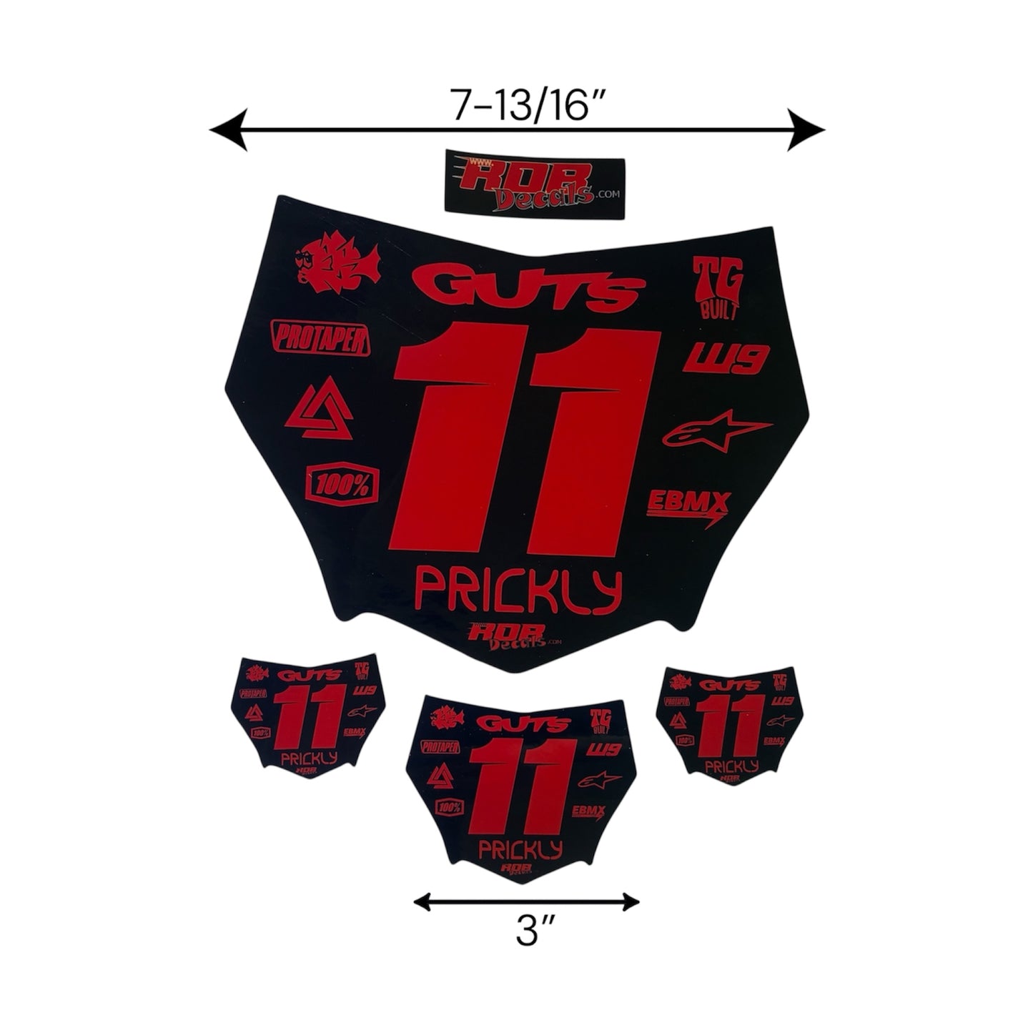 MotoCutz Style Front Number Plate Decal- Red - 11 Logo - Talaria/  Surron/ E-Bike- Includes Free Mini Decals