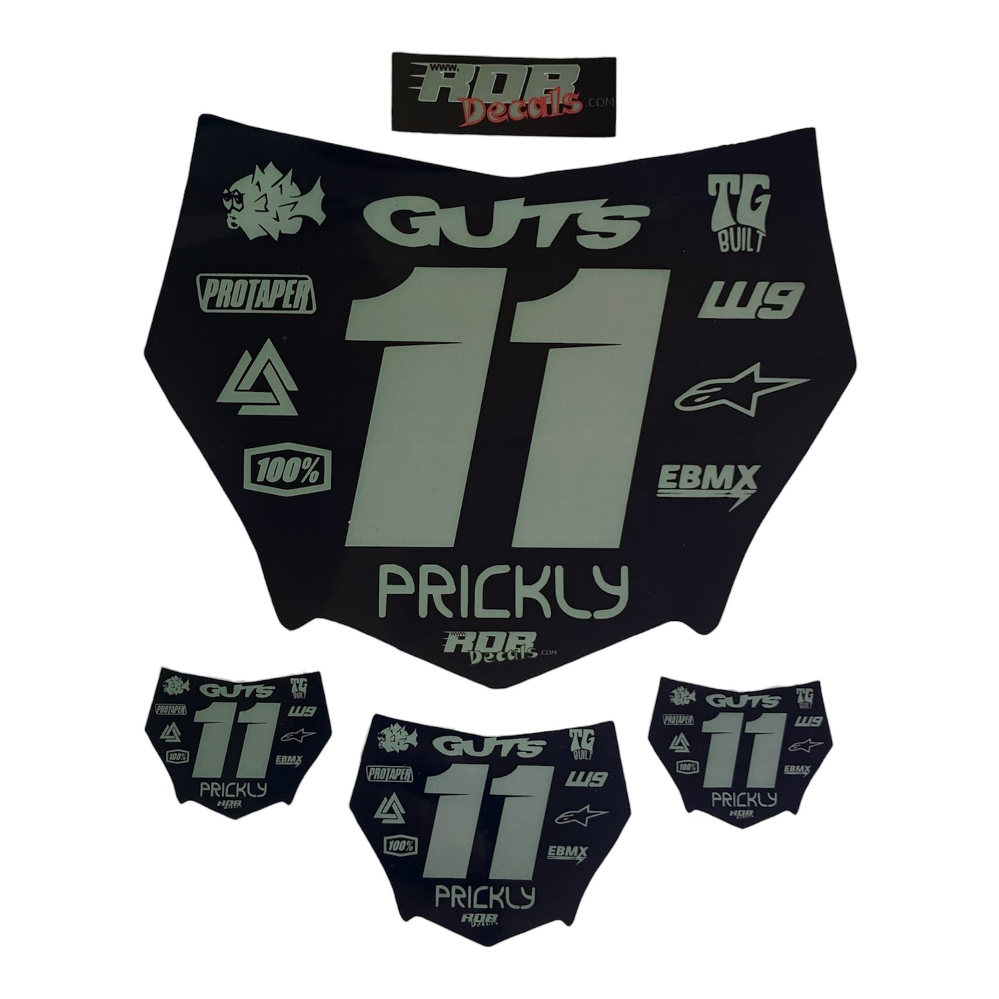 MotoCutz Style Front Number Plate Decal- Gray - 11 Logo - Talaria/  Surron/ E-Bike- Includes Free Mini Decals