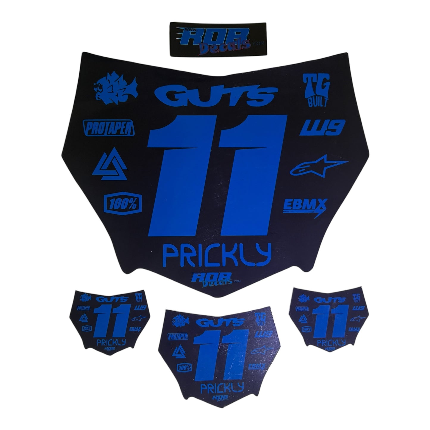 MotoCutz Style Front Number Plate Decal- Blue - 11 Logo - Talaria/  Surron/ E-Bike- Includes Free Mini Decals