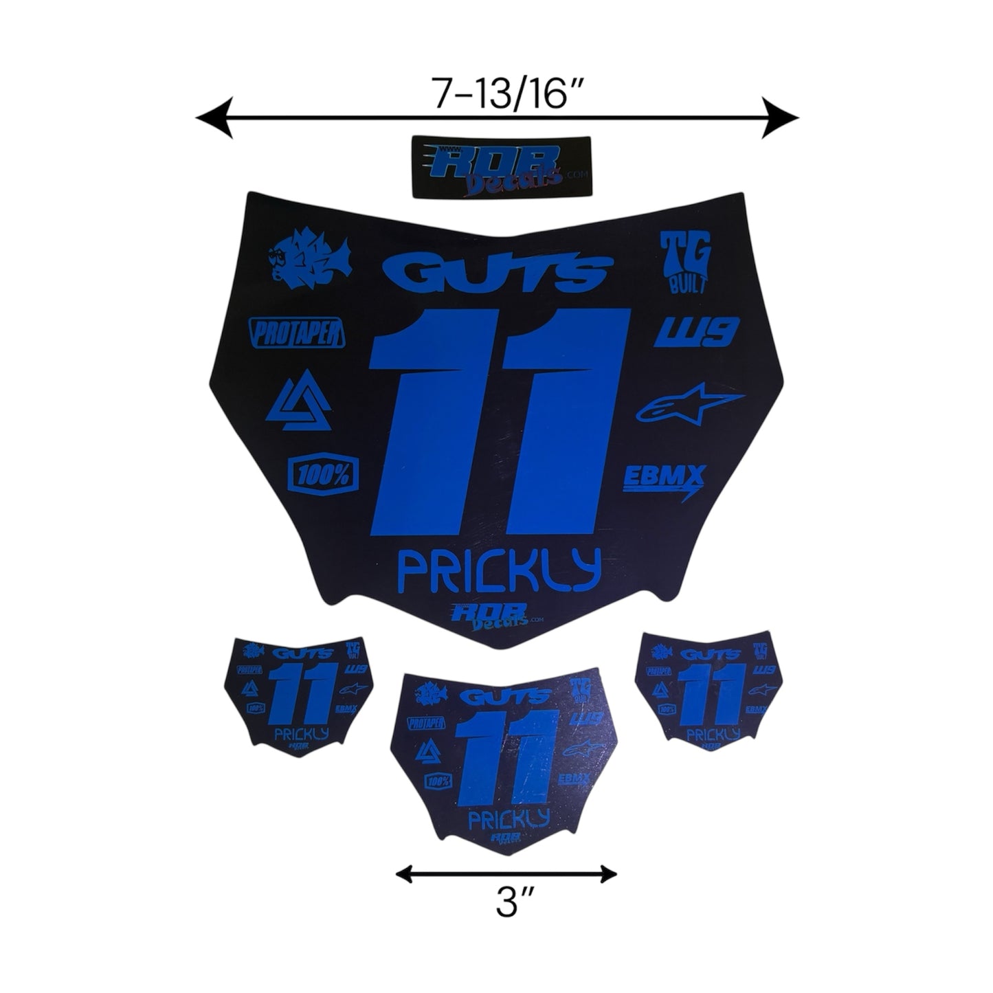 MotoCutz Style Front Number Plate Decal- Blue - 11 Logo - Talaria/  Surron/ E-Bike- Includes Free Mini Decals