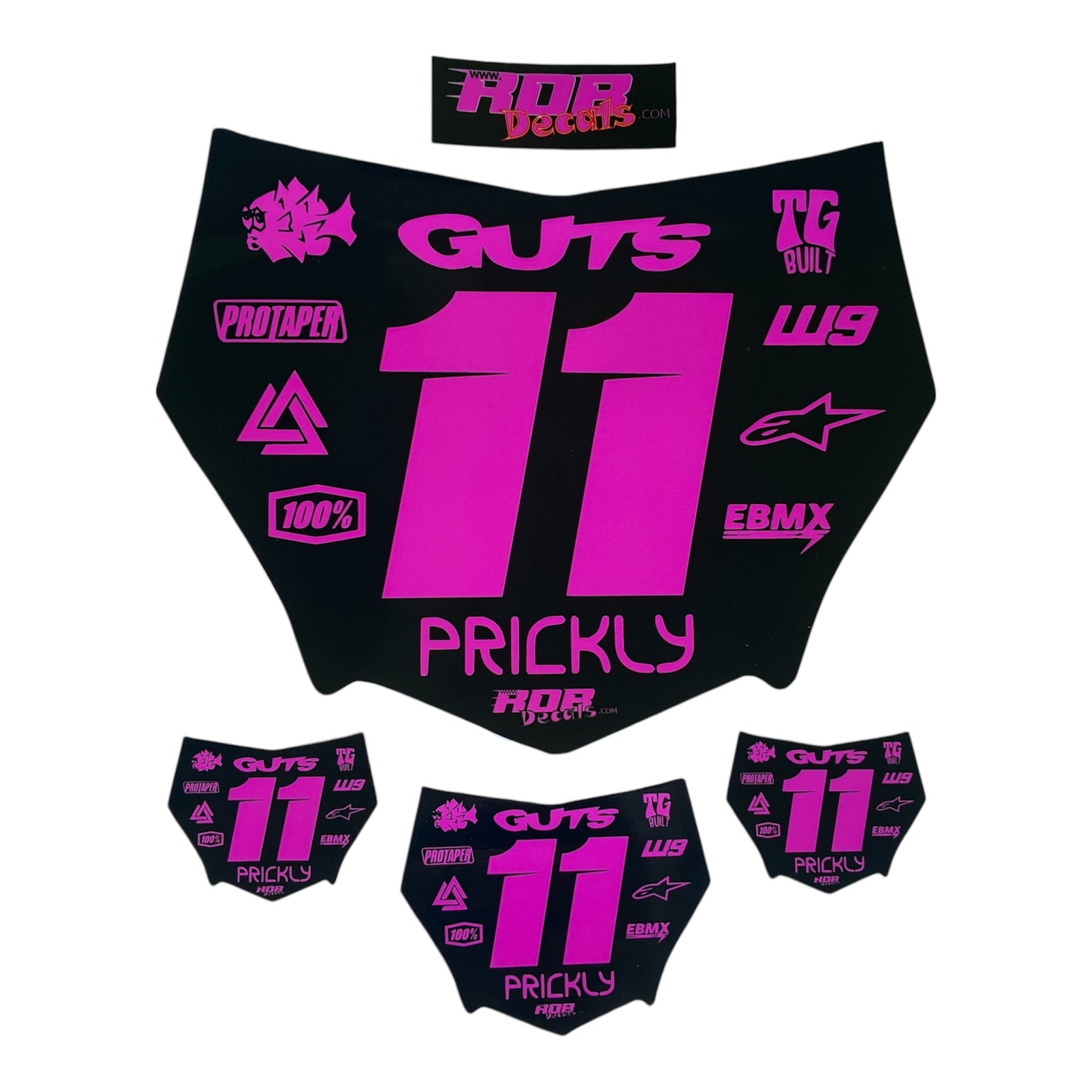 MotoCutz Style Front Number Plate Decal- Pink - 11 Logo - Talaria/  Surron/ E-Bike- Includes Free Mini Decals