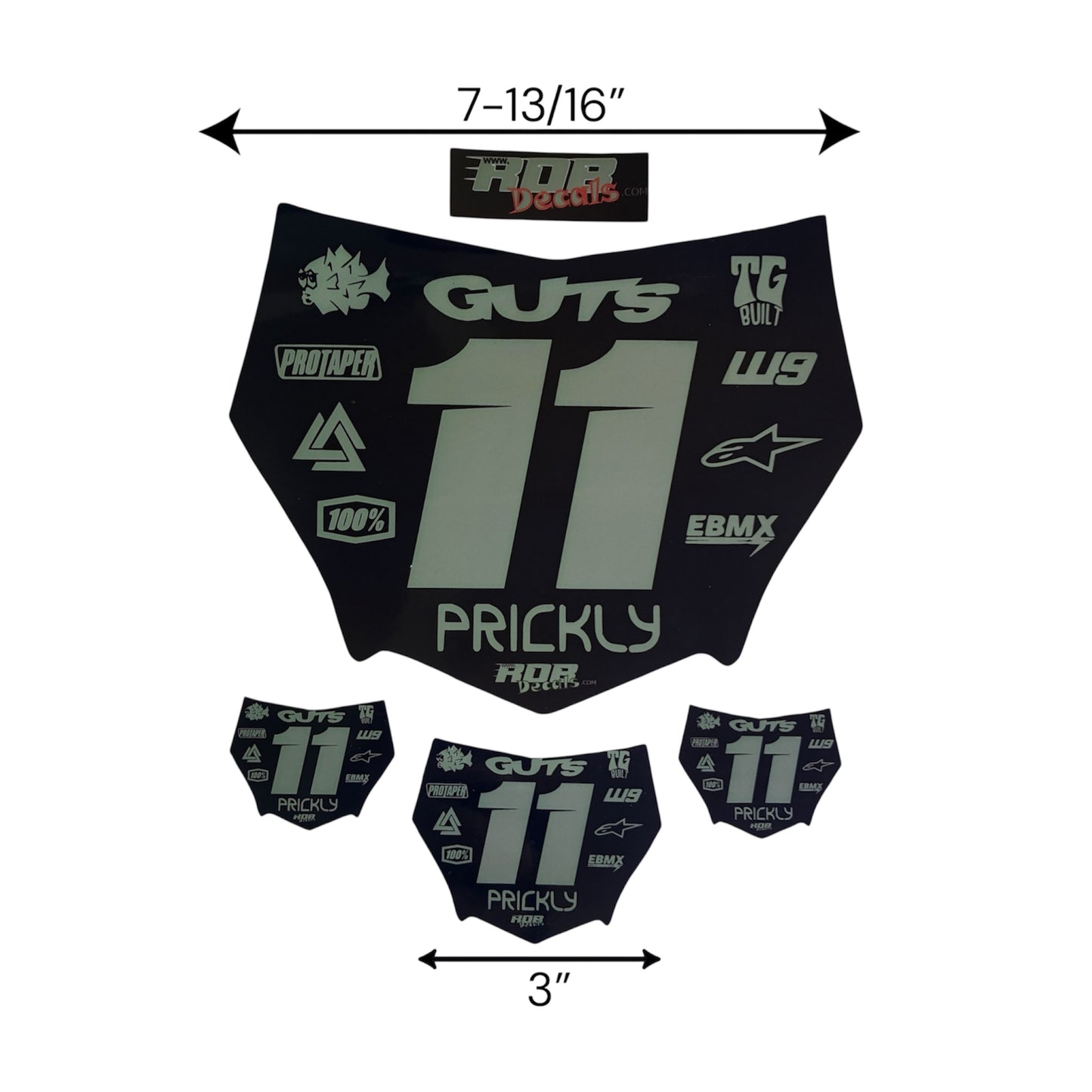 MotoCutz Style Front Number Plate Decal- Gray - 11 Logo - Talaria/  Surron/ E-Bike- Includes Free Mini Decals