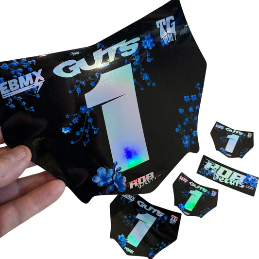 MotoCutz Plate Decal — Blue Cherry Blossom (Holograph Chrome)
