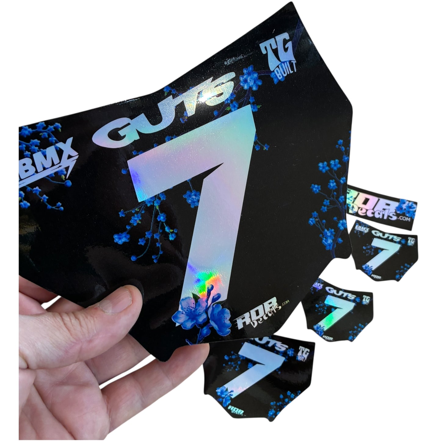 MotoCutz Plate Decals — Blue Cherry Blossom