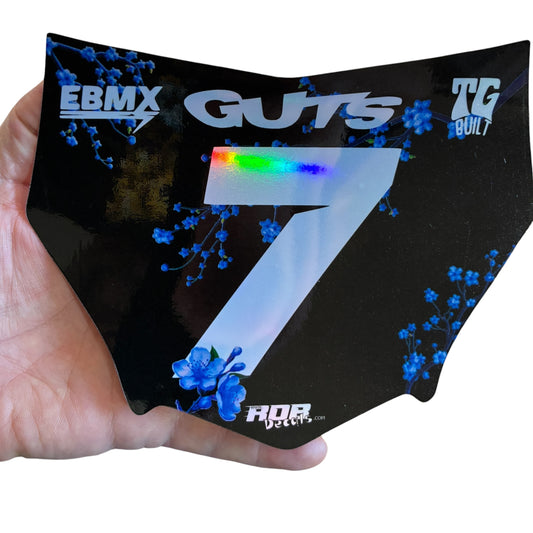 MotoCutz Plate Decal — Blue Cherry Blossom (Holograph Chrome)