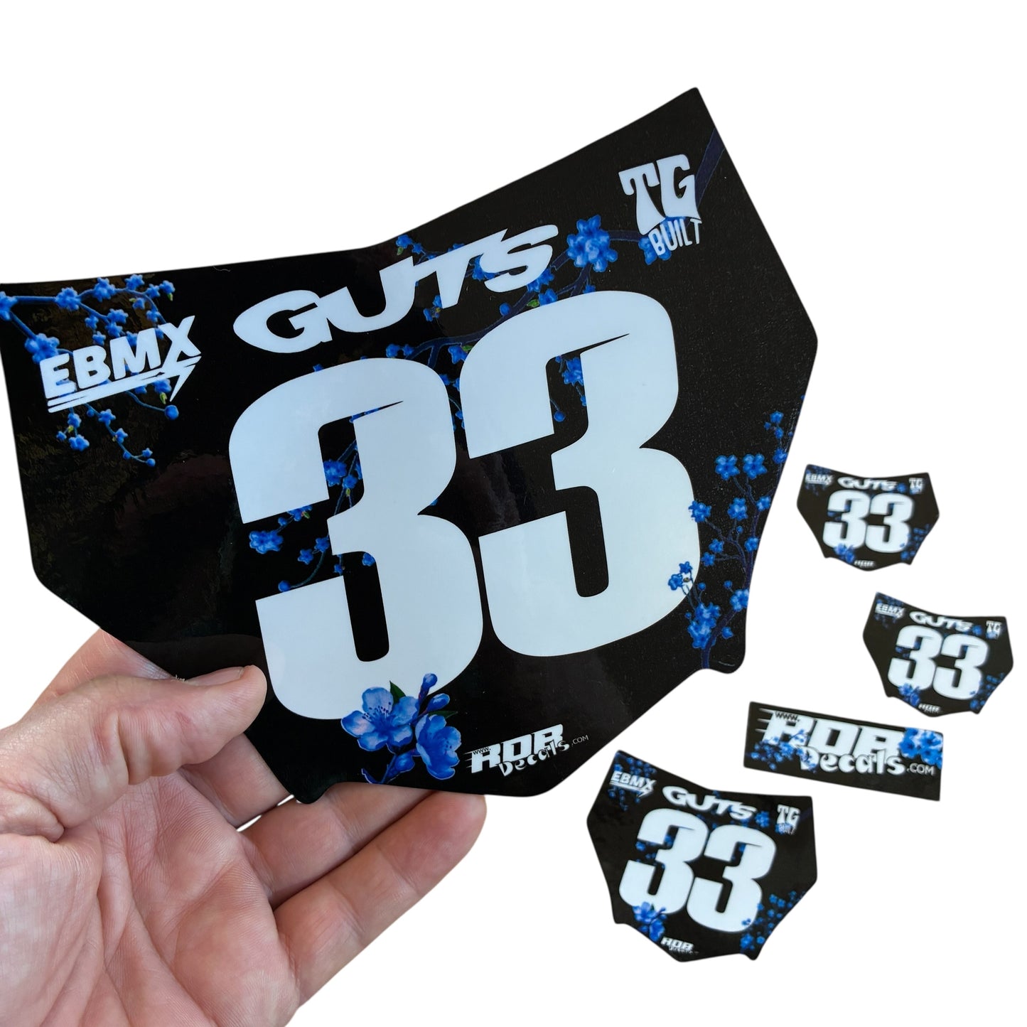 MotoCutz Plate Decal — Blue Cherry Blossom with White