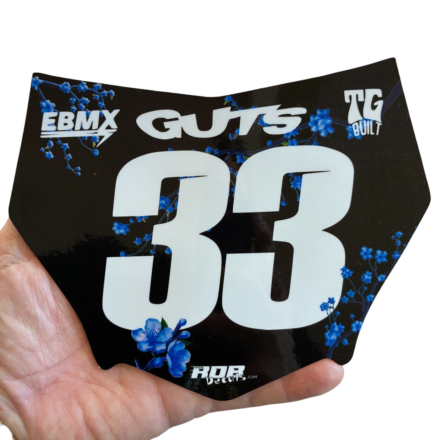 MotoCutz Plate Decal — Blue Cherry Blossom with White