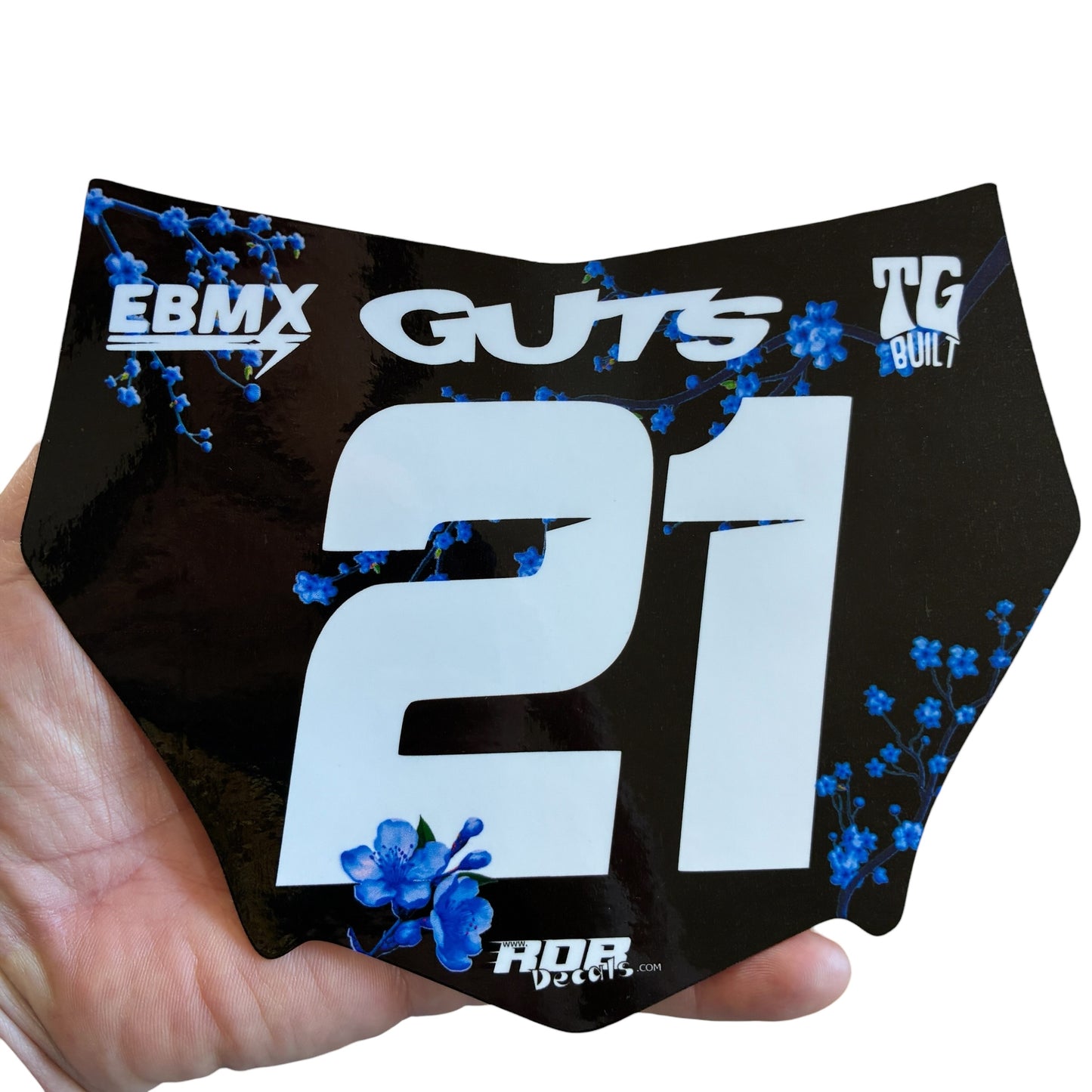 MotoCutz Plate Decal — Blue Cherry Blossom with White