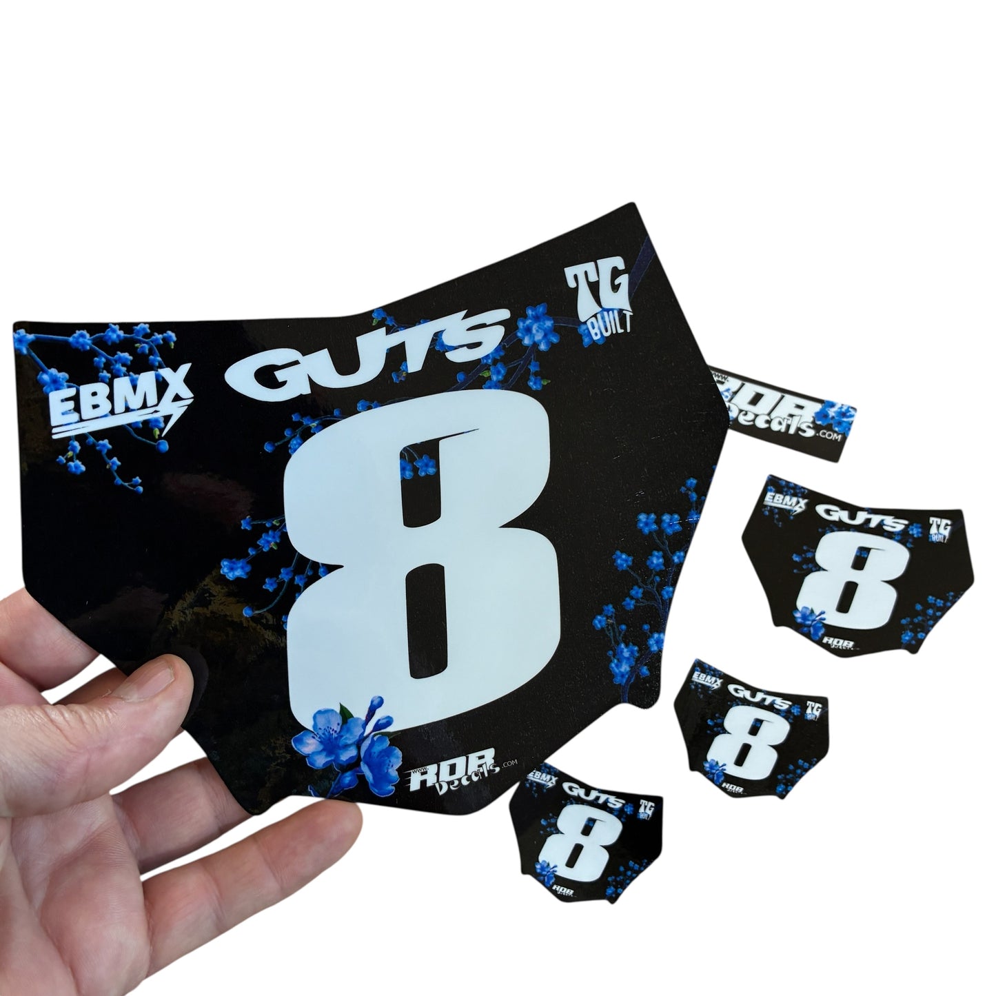 MotoCutz Plate Decal — Blue Cherry Blossom with White
