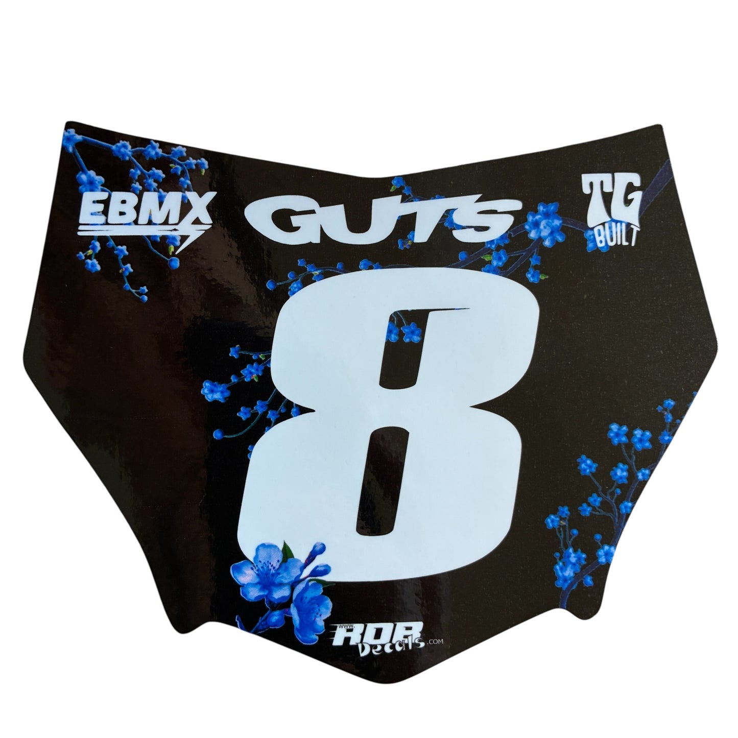 MotoCutz Plate Decal — Blue Cherry Blossom with White