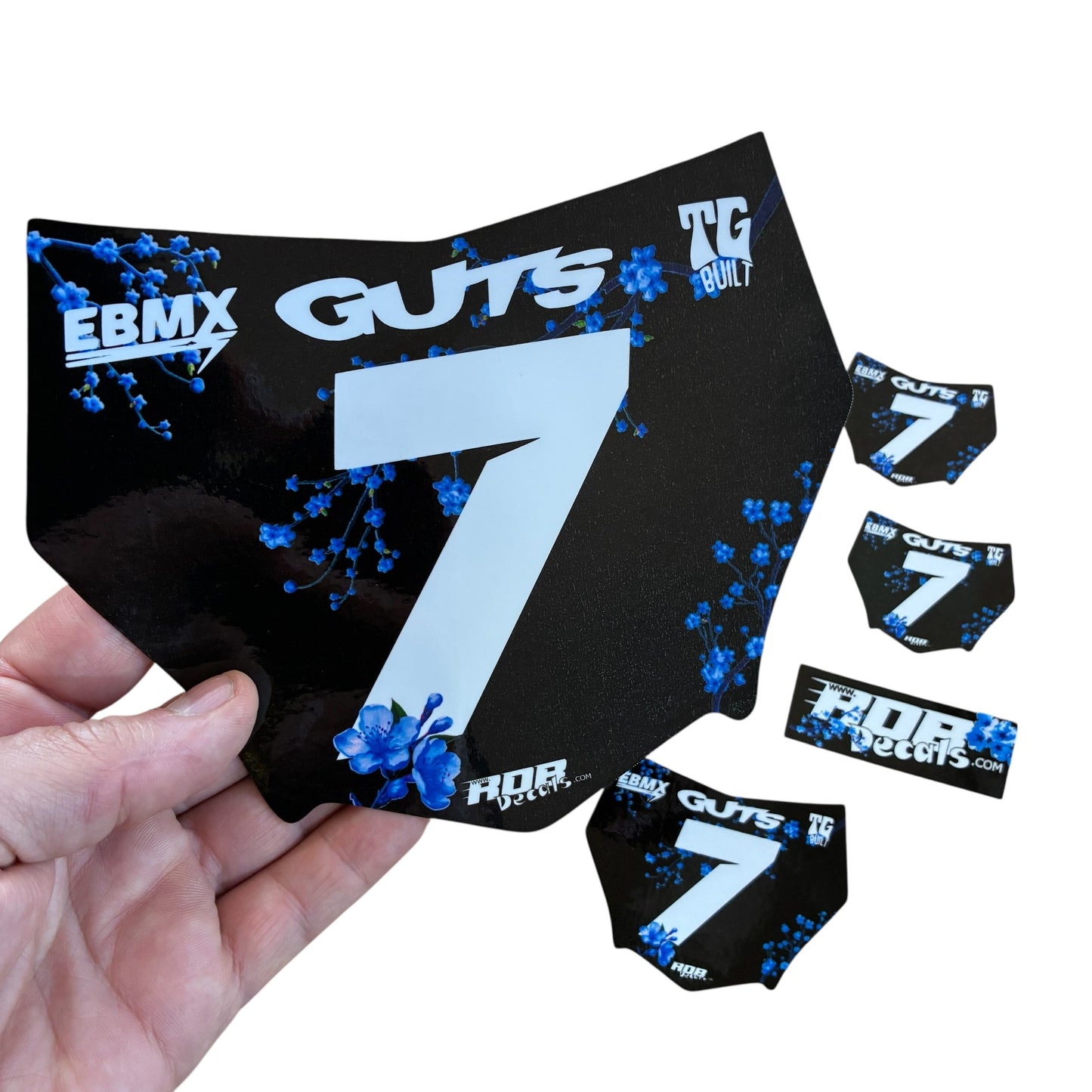 MotoCutz Plate Decal — Blue Cherry Blossom with White