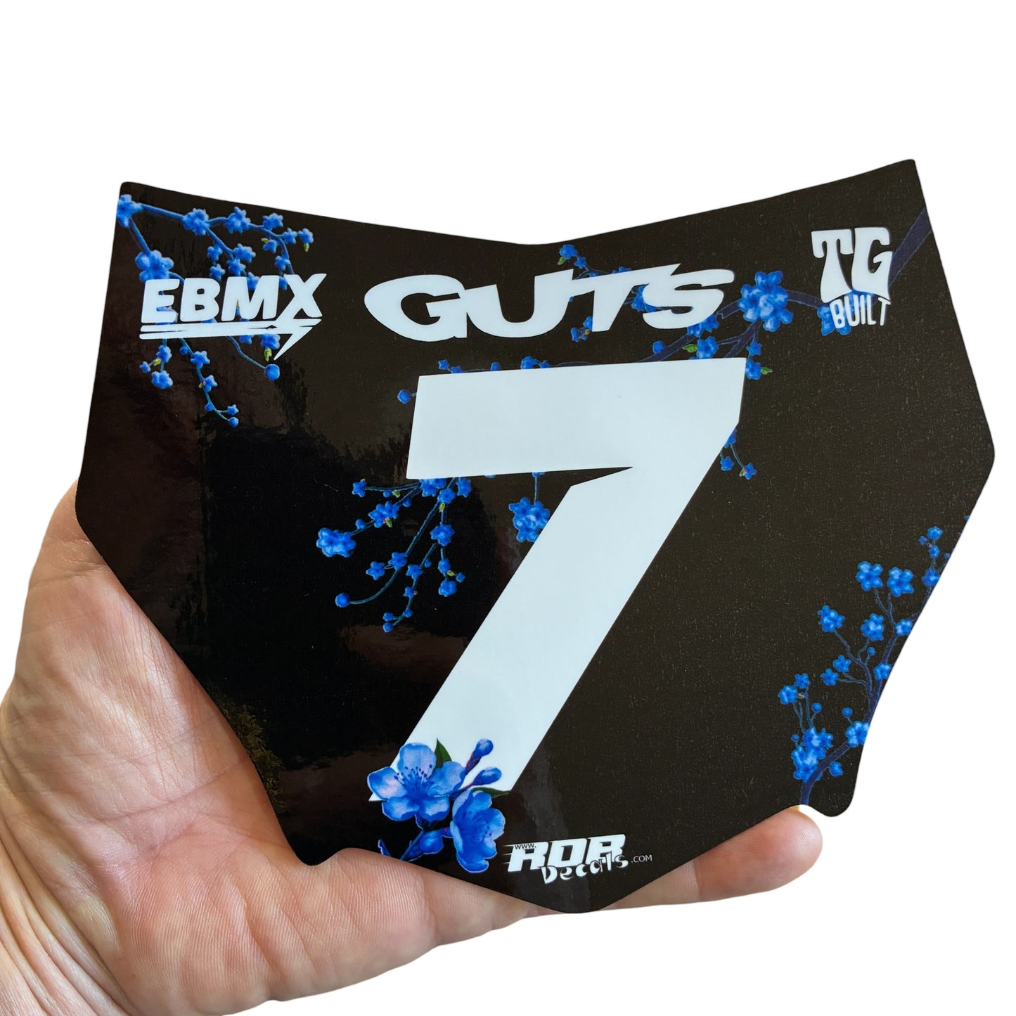 MotoCutz Plate Decal — Blue Cherry Blossom with White