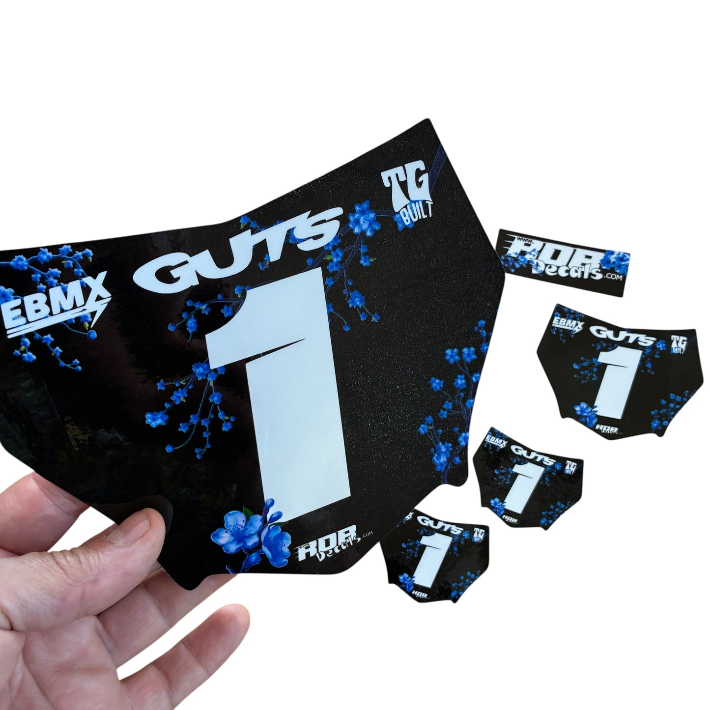 MotoCutz Plate Decal — Blue Cherry Blossom with White
