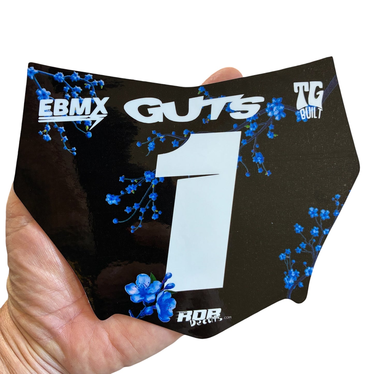 MotoCutz Plate Decal — Blue Cherry Blossom with White