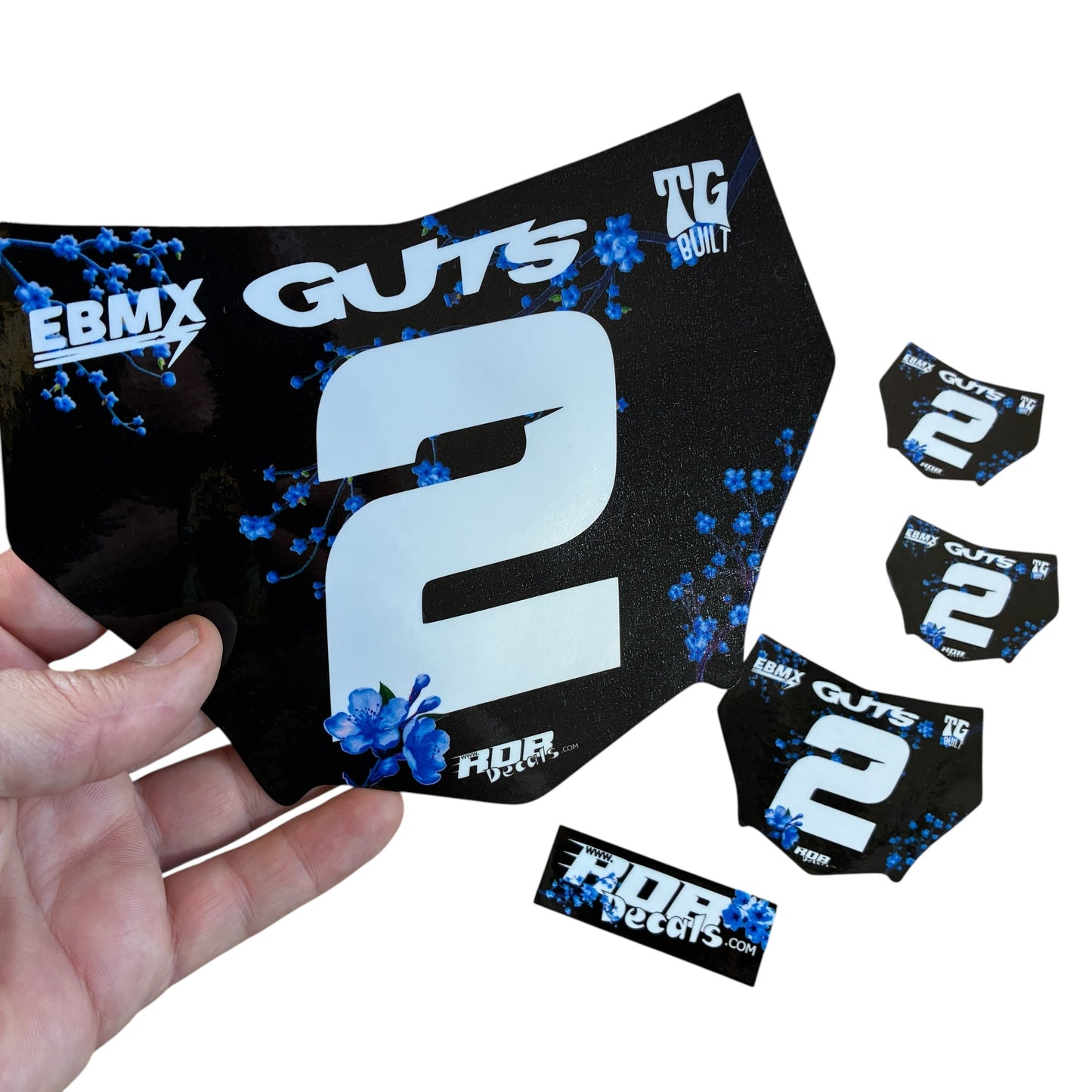 MotoCutz Plate Decal — Blue Cherry Blossom with White