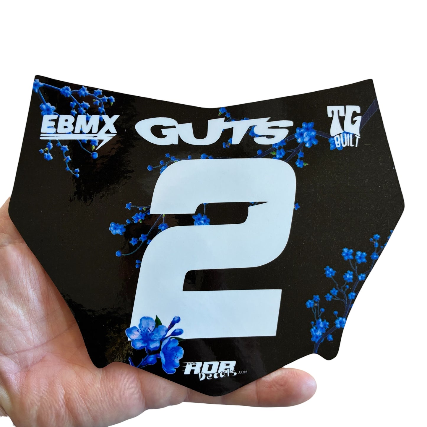 MotoCutz Plate Decal — Blue Cherry Blossom with White