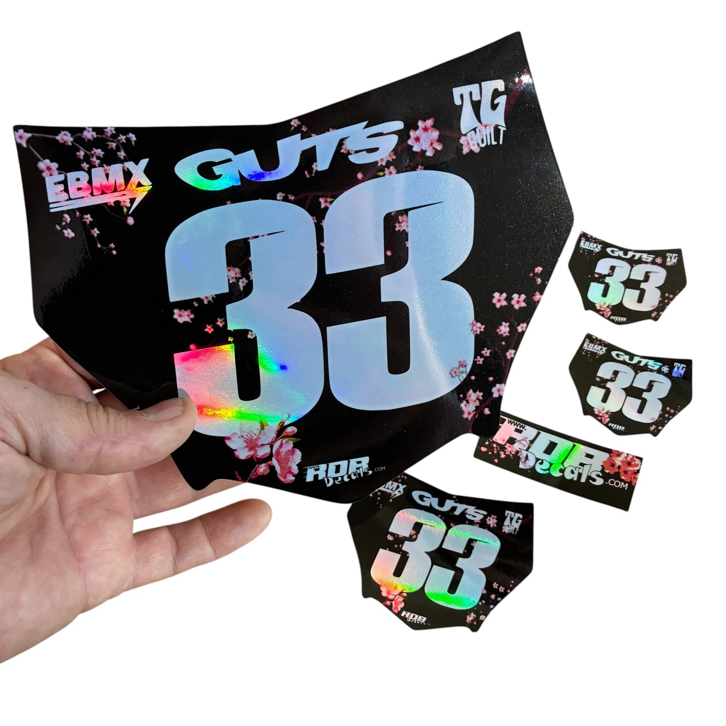 MotoCutz Plate Decal — Pink Cherry Blossom (Holograph Chrome)
