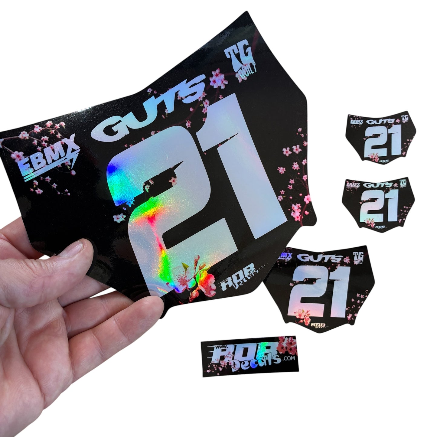 MotoCutz Plate Decal — Pink Cherry Blossom (Holograph Chrome)