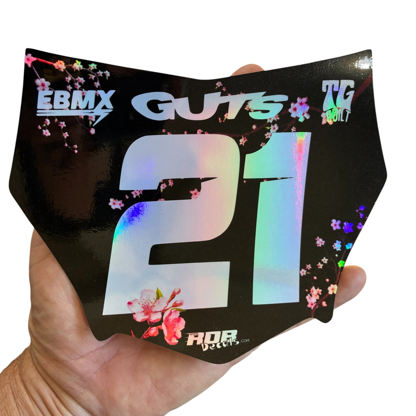 MotoCutz Plate Decal — Pink Cherry Blossom (Holograph Chrome)