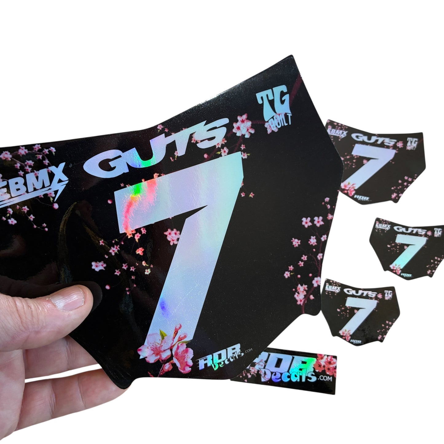 MotoCutz Plate Decal — Pink Cherry Blossom (Holograph Chrome)