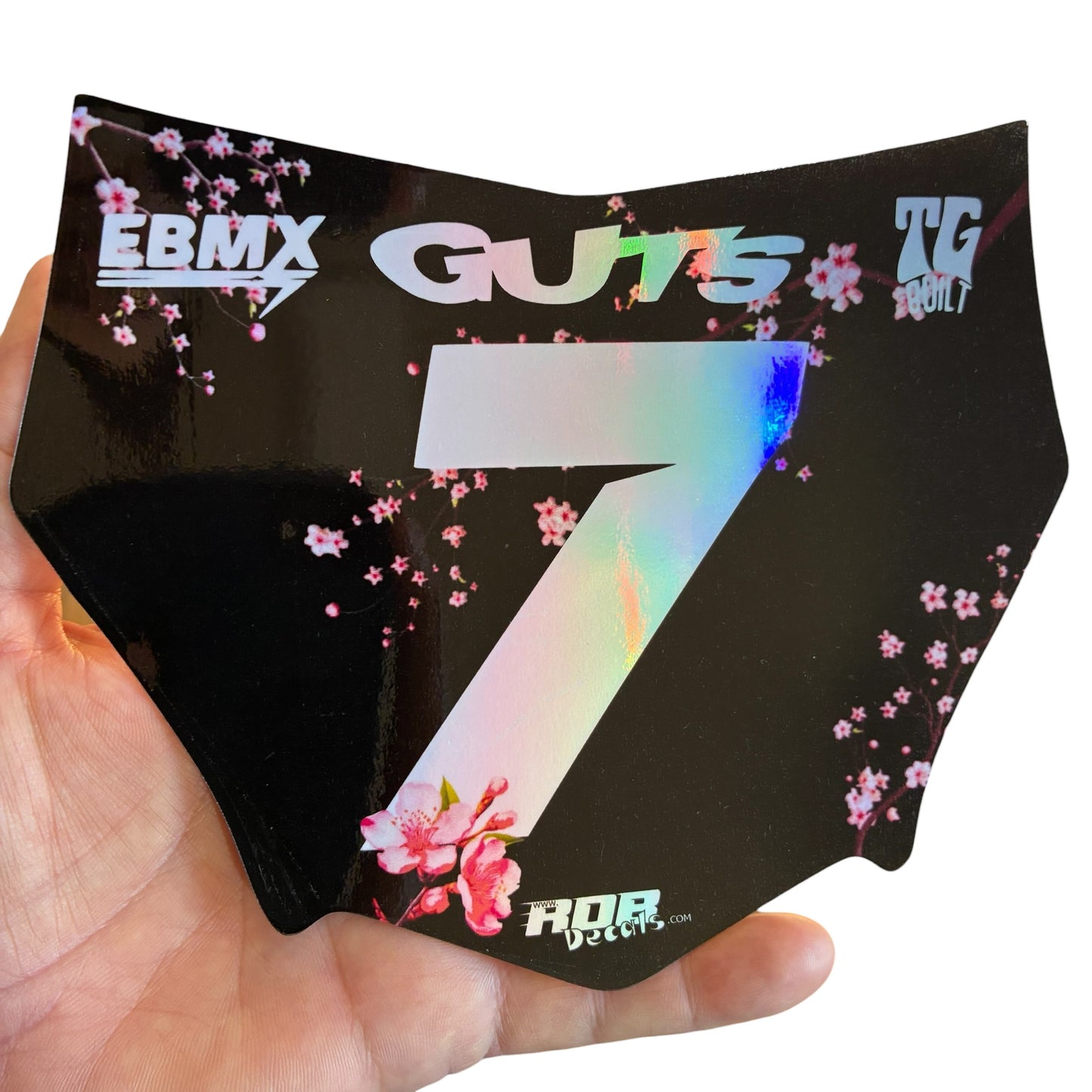 MotoCutz Plate Decal — Pink Cherry Blossom (Holograph Chrome)