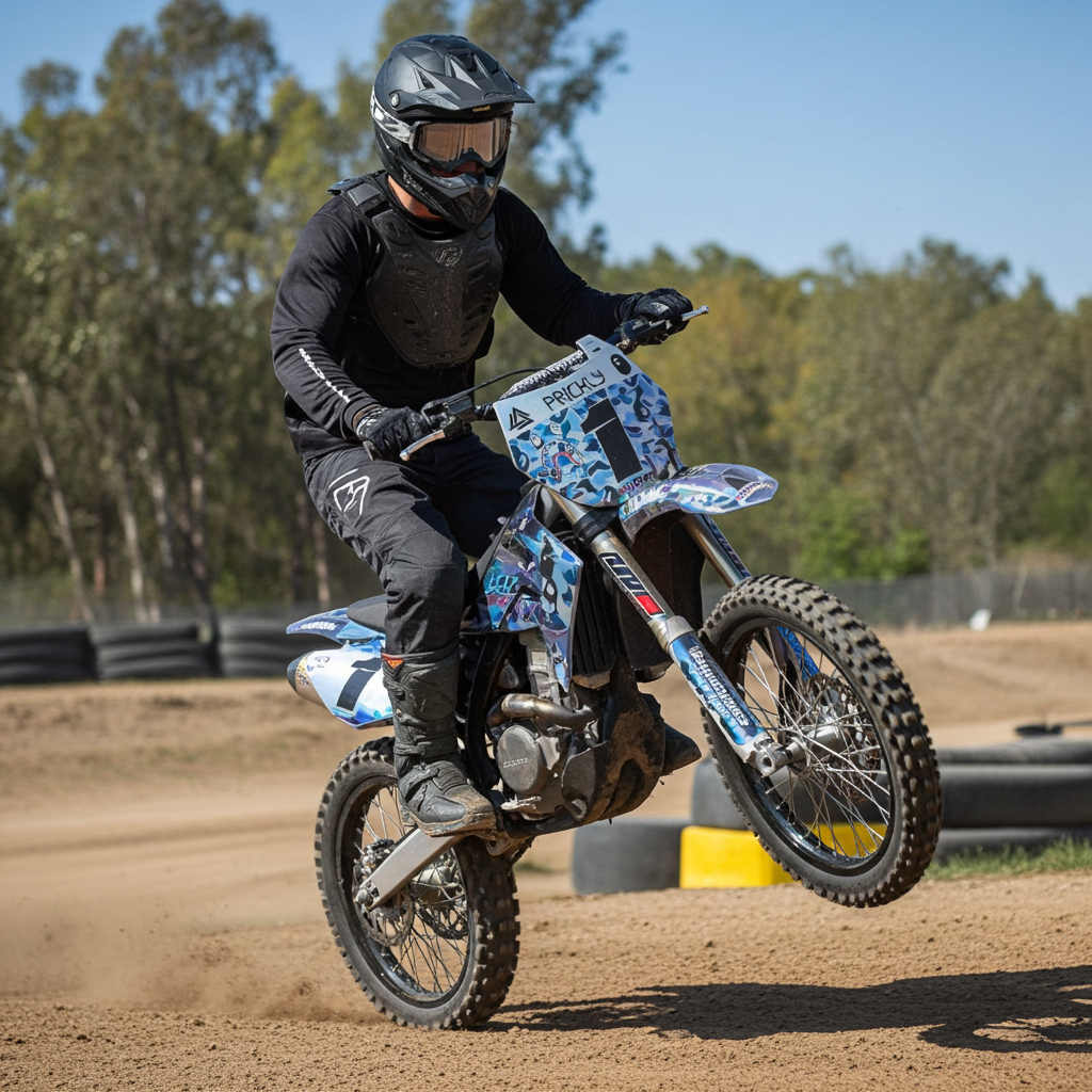 MotoCutz Style Front Number Plate Decal- Blue Designer Camo on Holographic Chrome- 5 Logo - Talaria/  Surron/ E-Bike- Includes Free Mini Decals