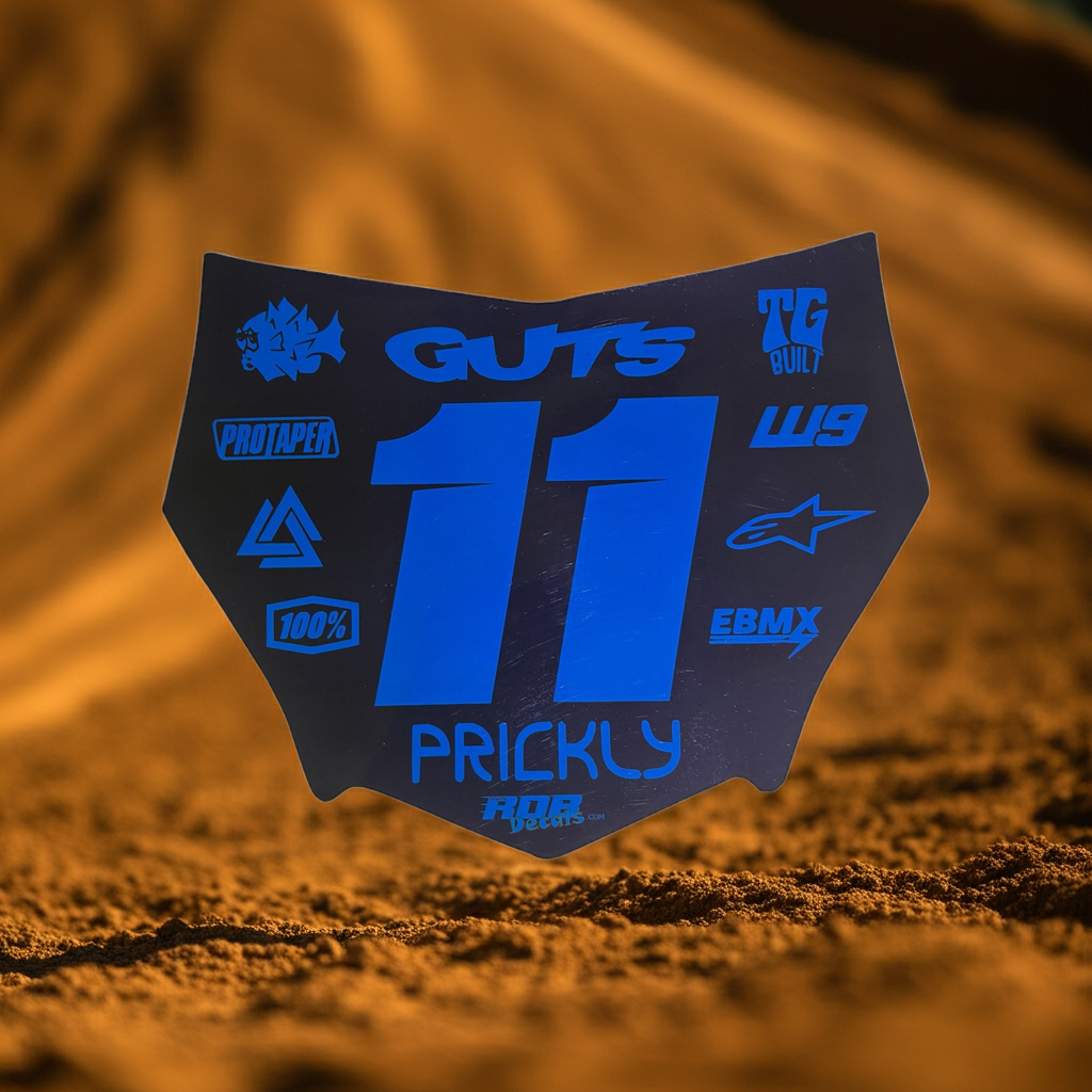 MotoCutz Style Front Number Plate Decal- Metalic Blue - 11 Logo - Talaria/  Surron/ E-Bike- Includes Free Mini Decals